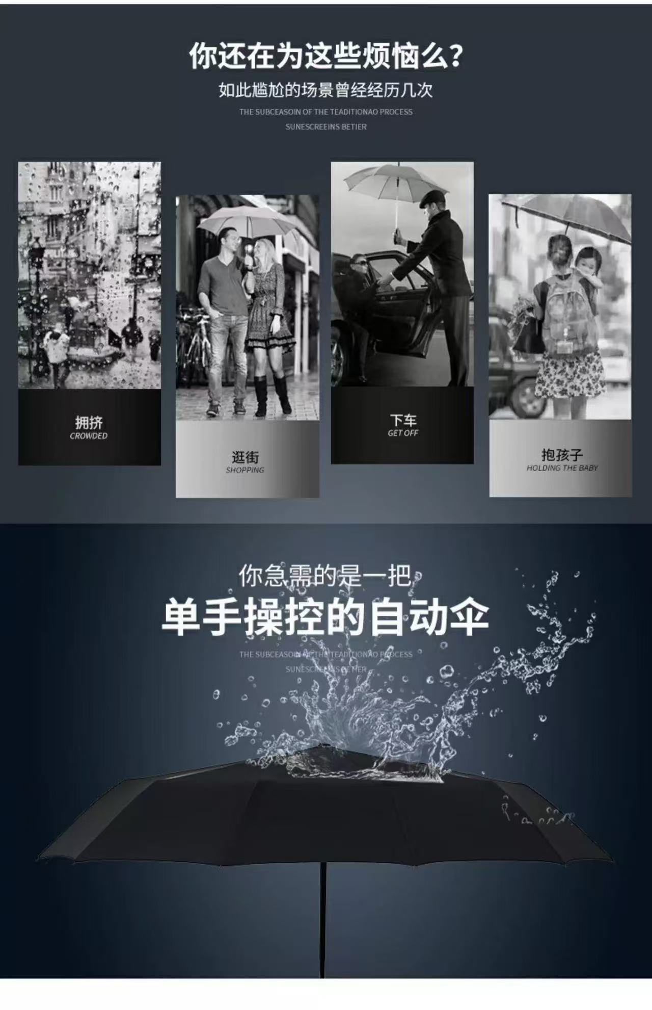 自动折叠晴雨两用太阳伞 加固遮阳